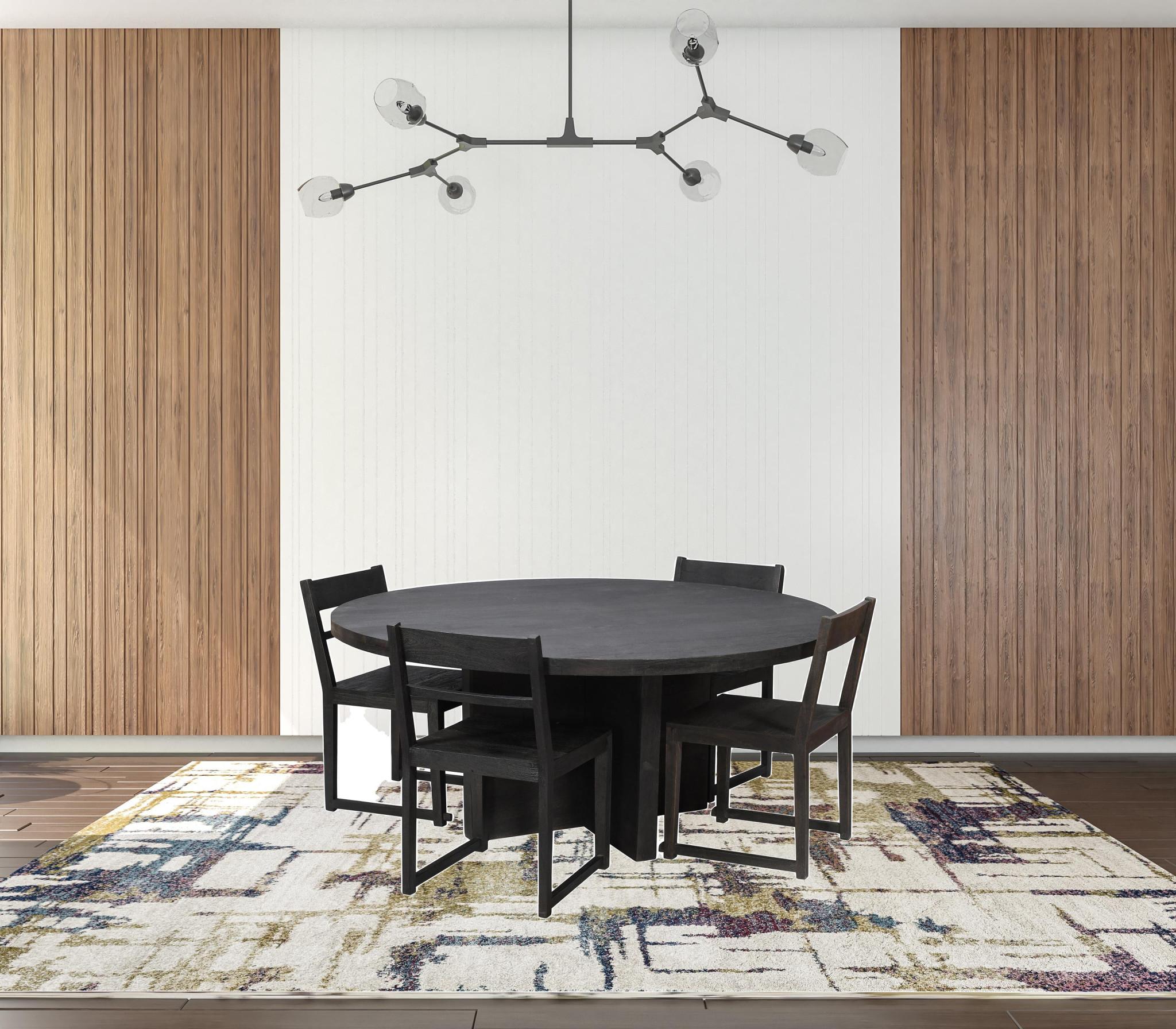 70" Gray Solid Wood Pedestal Base Round Top Dining Table