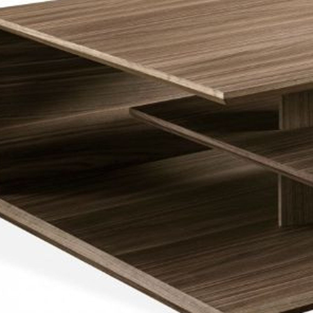 32" Walnut Solid Manufactured Wood Square Coffee Table With Two Shelves