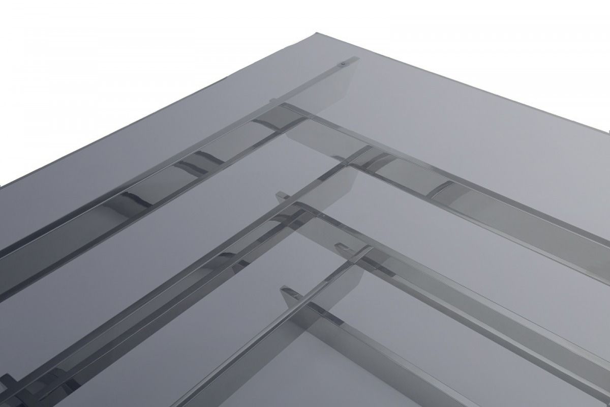 39" Gray and Silver Glass And Stainless Steel Square Frame Coffee Table