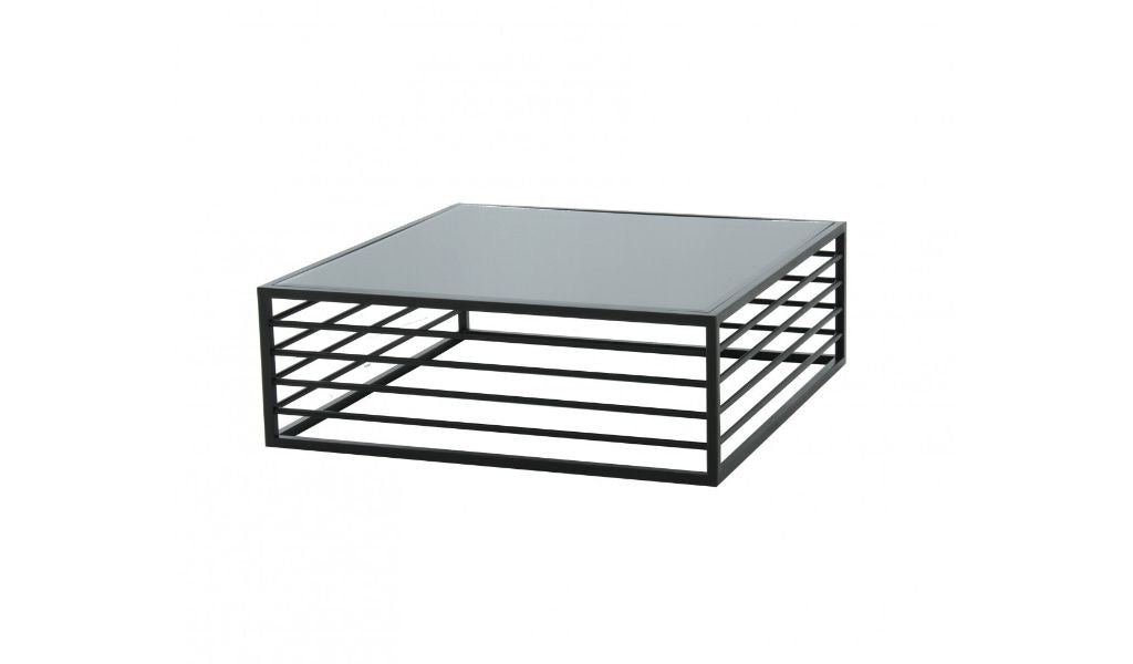 43" Gray and Black Glass And Steel Square Frame Coffee Table