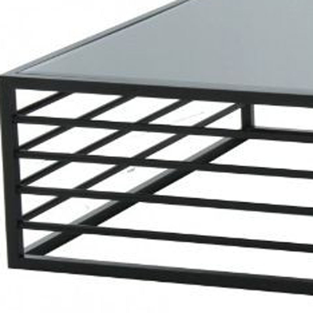 43" Gray and Black Glass And Steel Square Frame Coffee Table