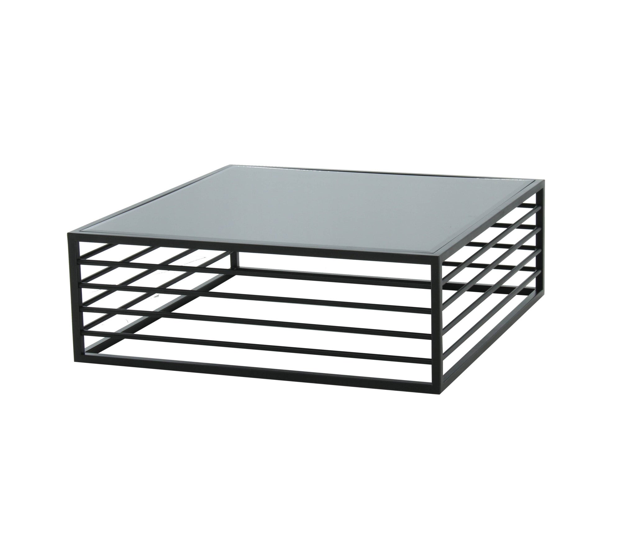 43" Gray and Black Glass And Steel Square Frame Coffee Table
