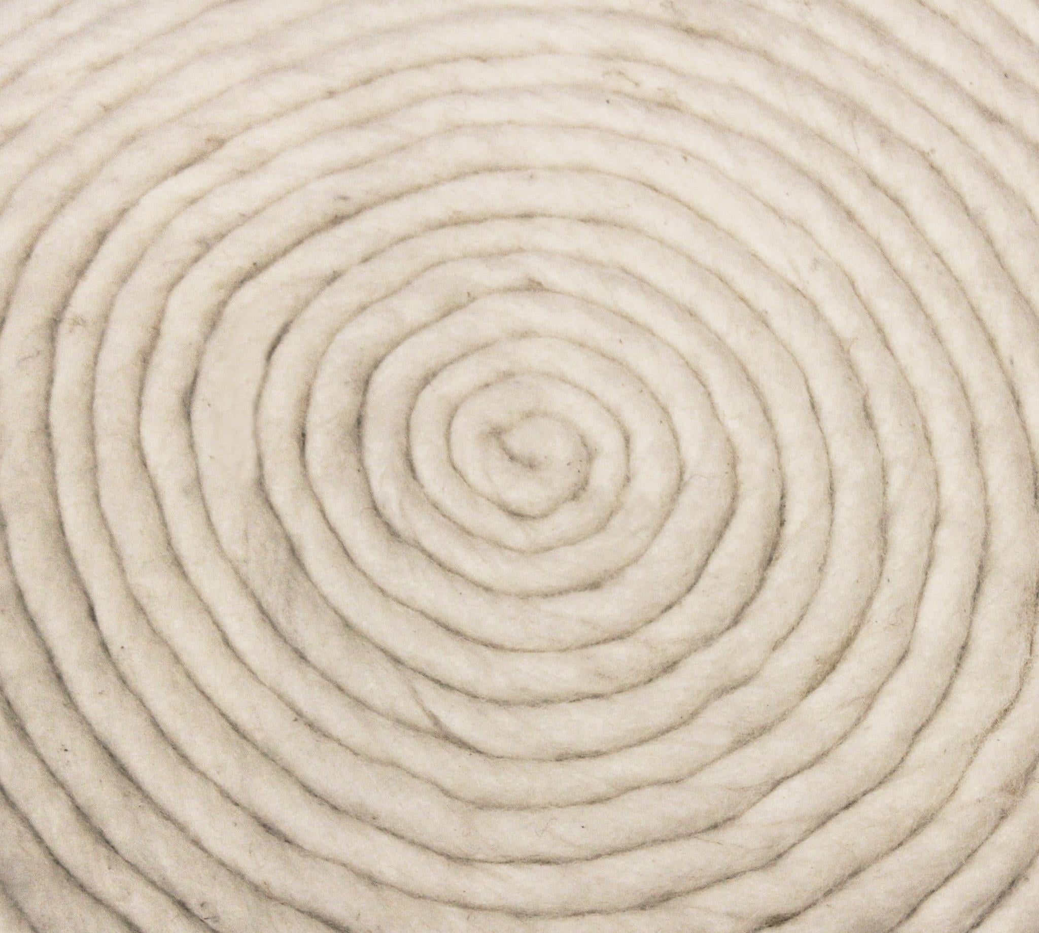 20" Ivory Wool Round Ribbed Pouf Ottoman