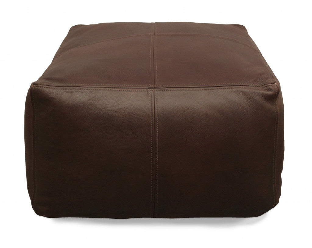 22" Dark Brown Leather Square Pouf Ottoman