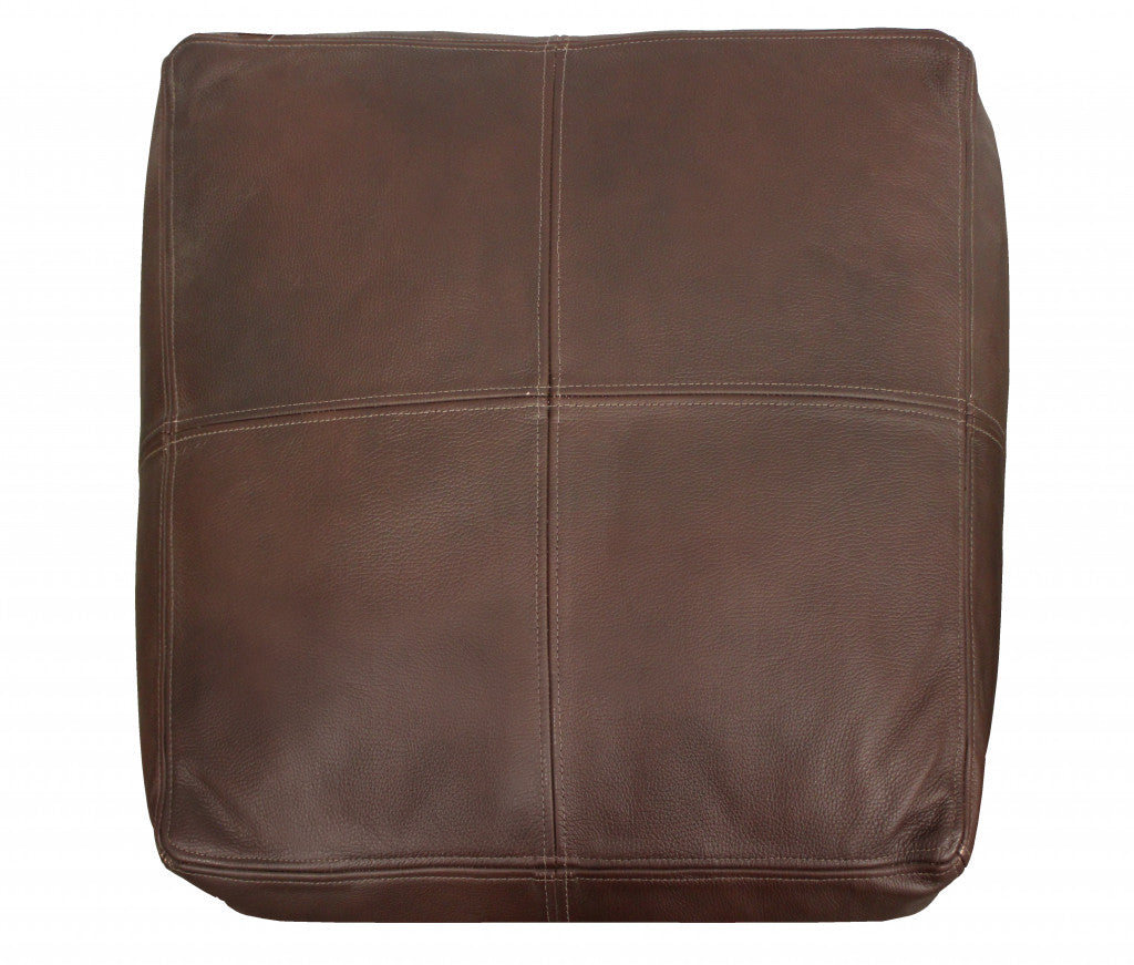 22" Dark Brown Leather Square Pouf Ottoman