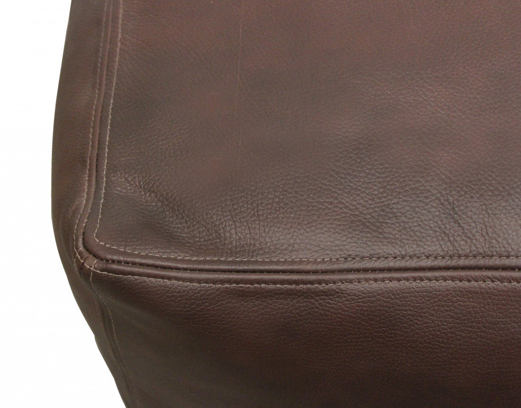 22" Dark Brown Leather Square Pouf Ottoman