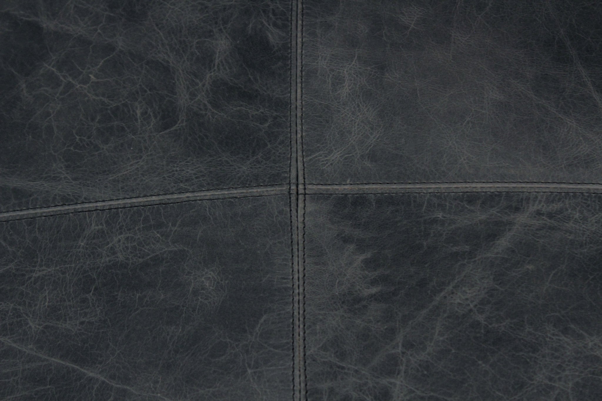22" Black Distressed Leather Pouf Ottoman