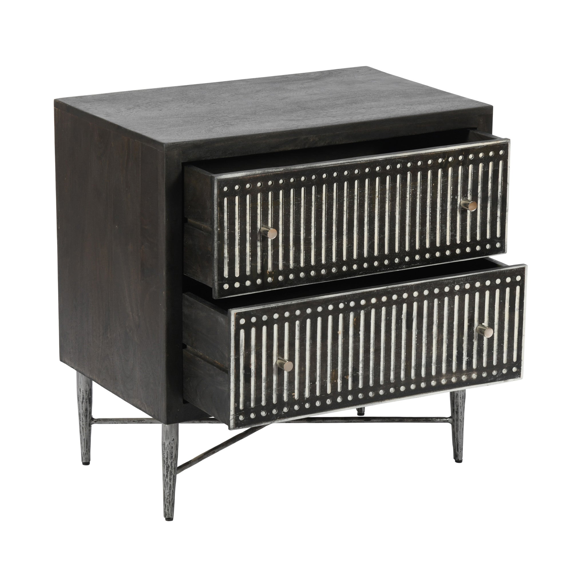 28" Dark Brown Solid Wood Two Drawer Nightstand