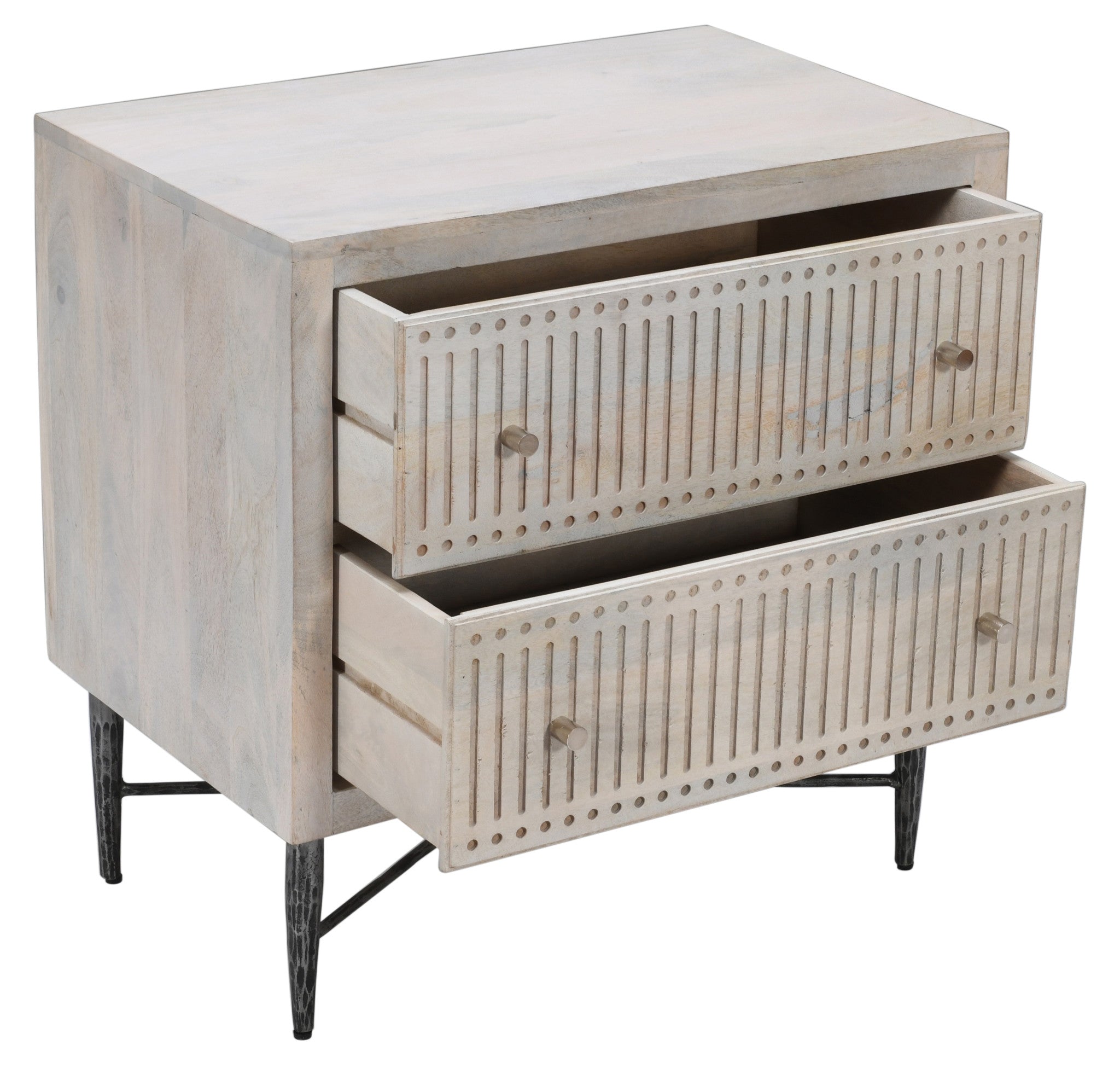 28" Ivory Solid Wood Two Drawer Nightstand