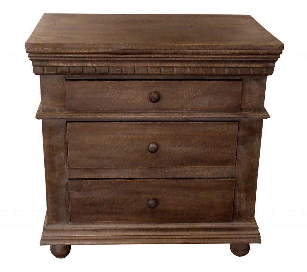 30" Solid Wood Three Drawer Nightstand