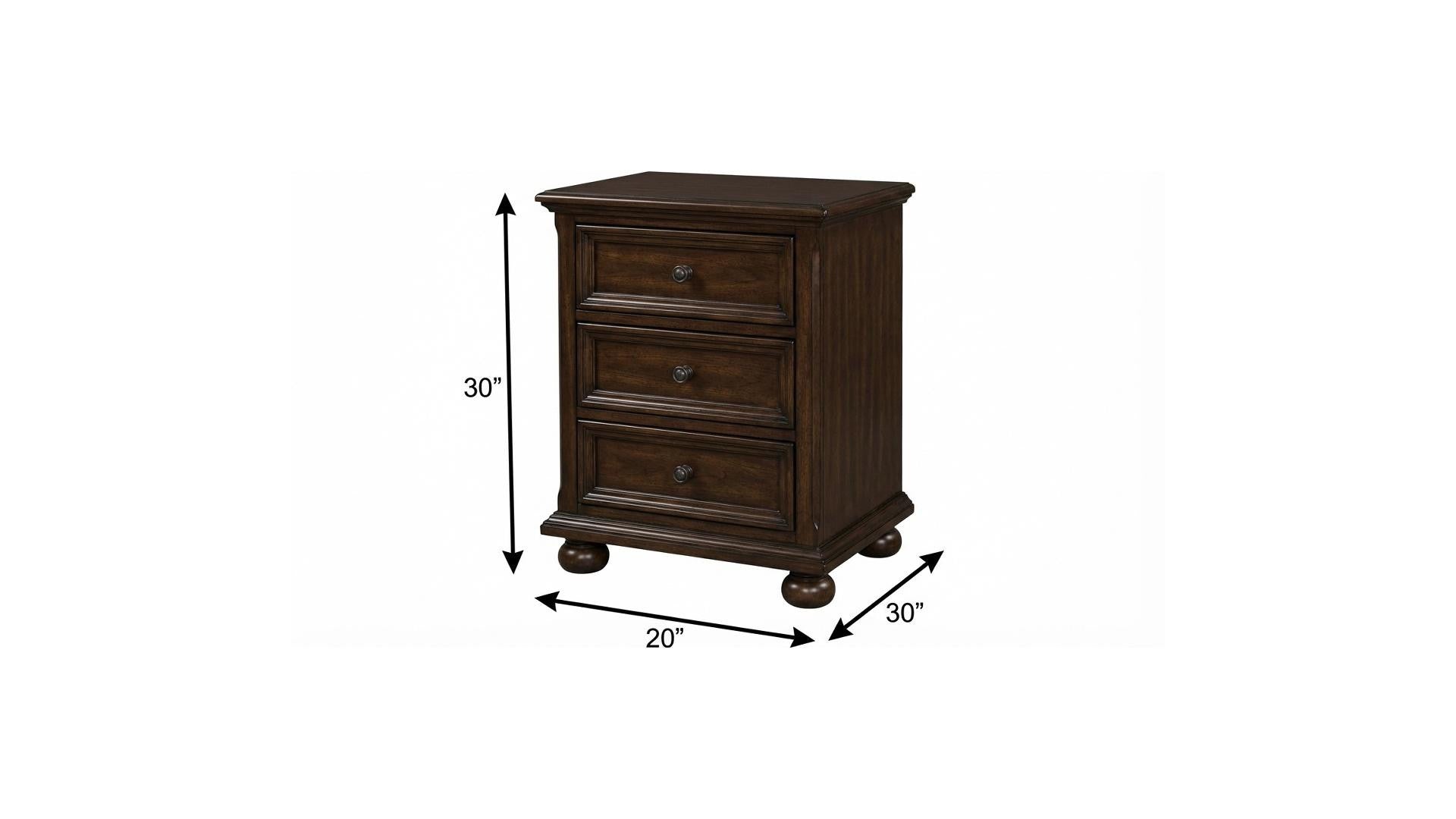 30" Solid Wood Three Drawer Nightstand