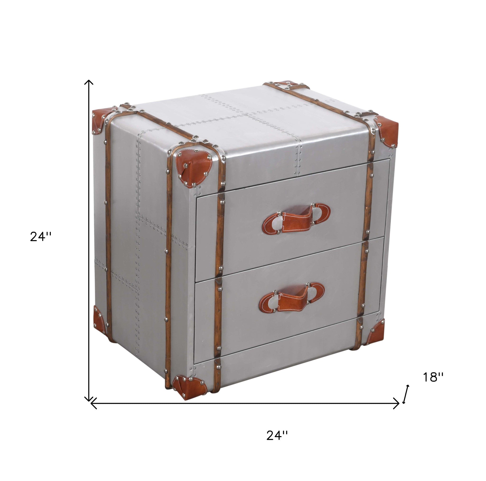 24" Silver Two Drawer Nightstand