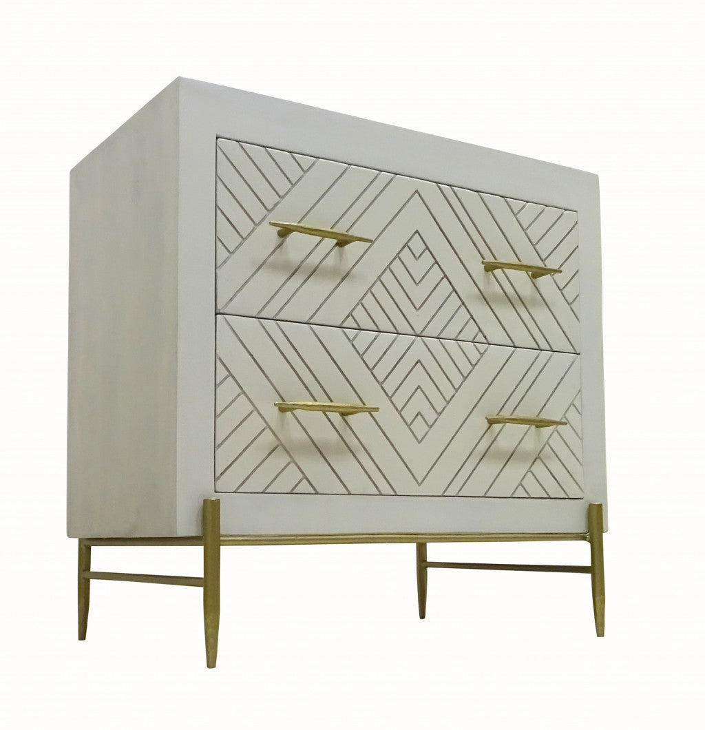 28" White Solid Wood Two Drawer Nightstand