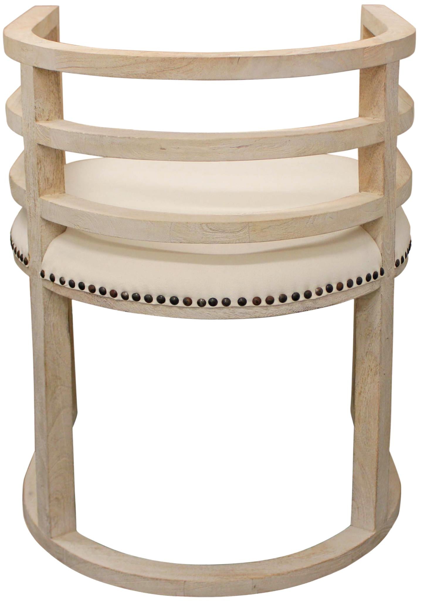 Ivory and Natural Upholstered Linen Curved Back Dining Arm Chair