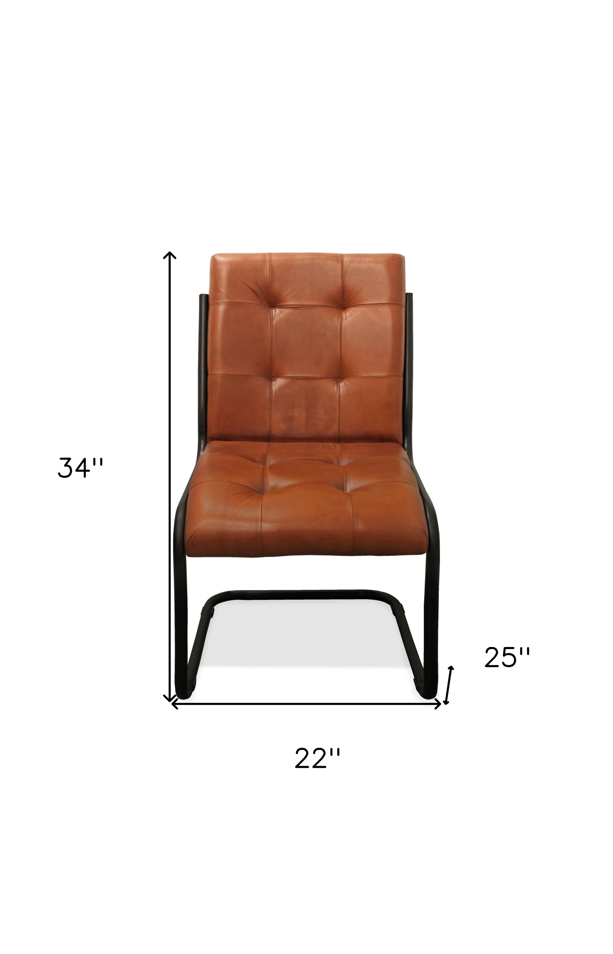 Tufted Cinnamon and Black Upholstered Leather Dining Side Chair