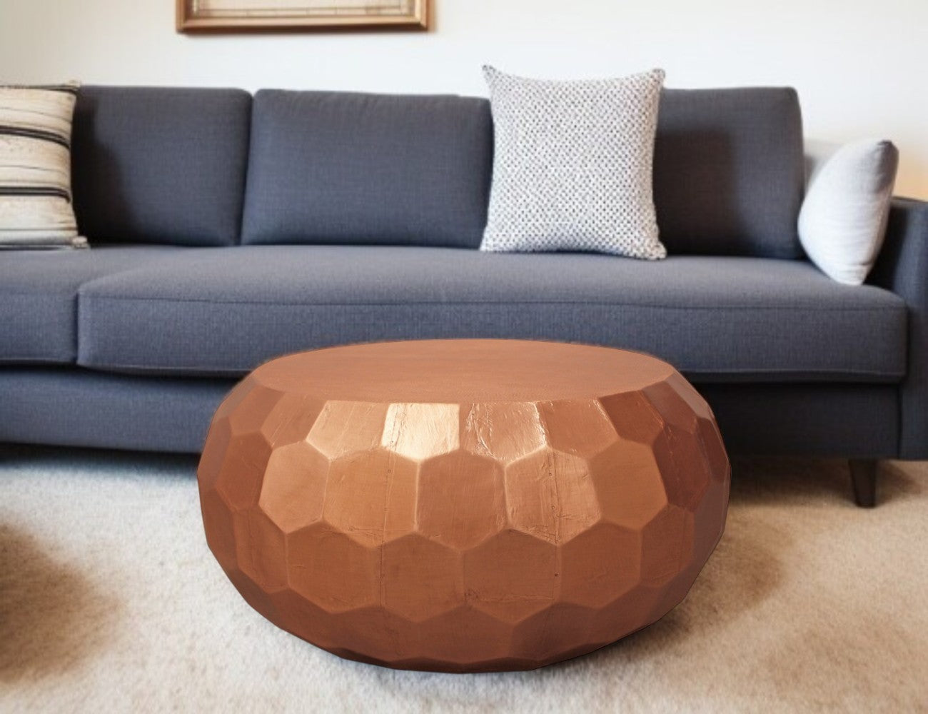 28" Copper Iron Hexagon Drum Drum Coffee Table