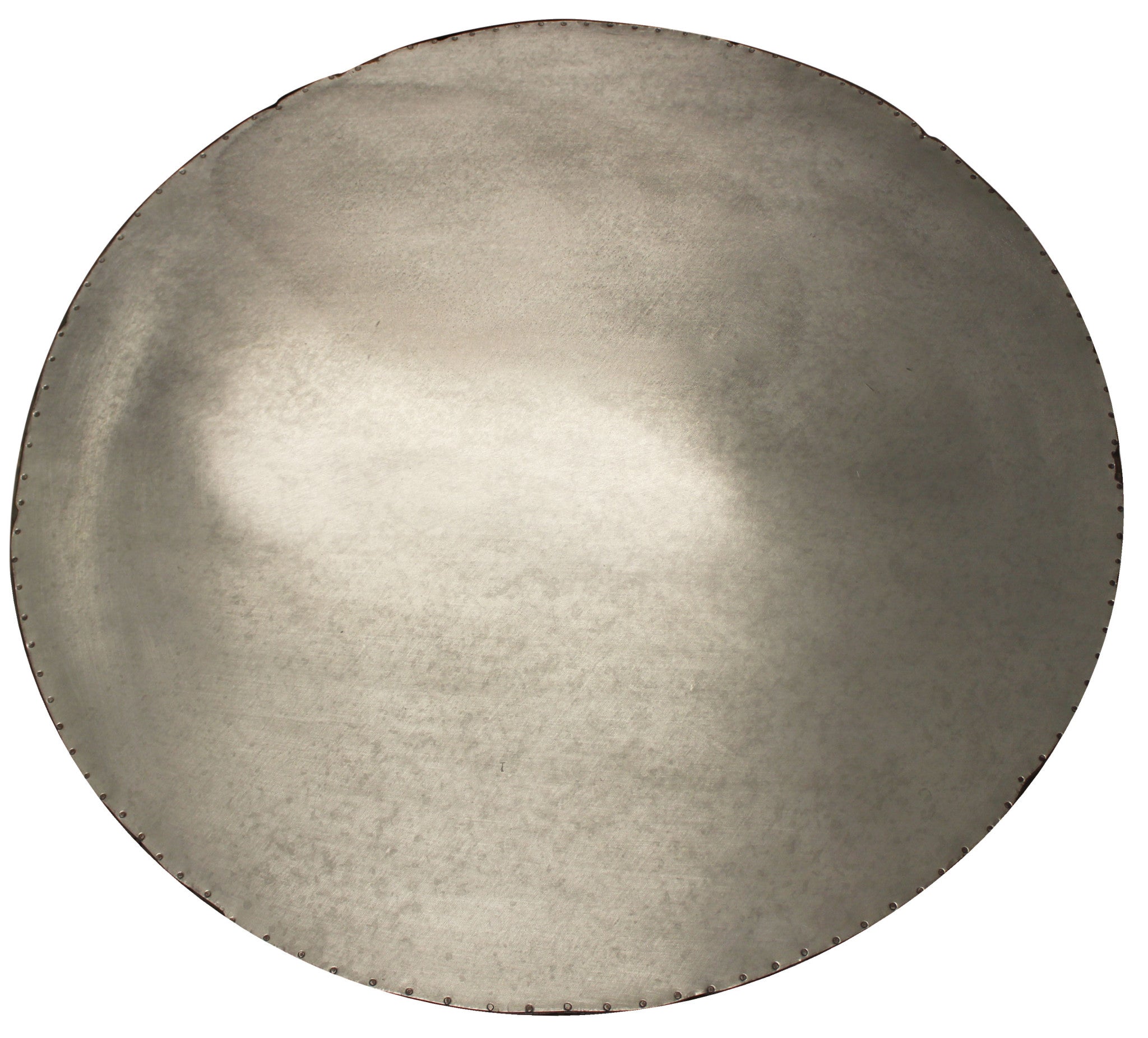 32" White and Natural Iron and Solid Wood Round Drum Coffee Table