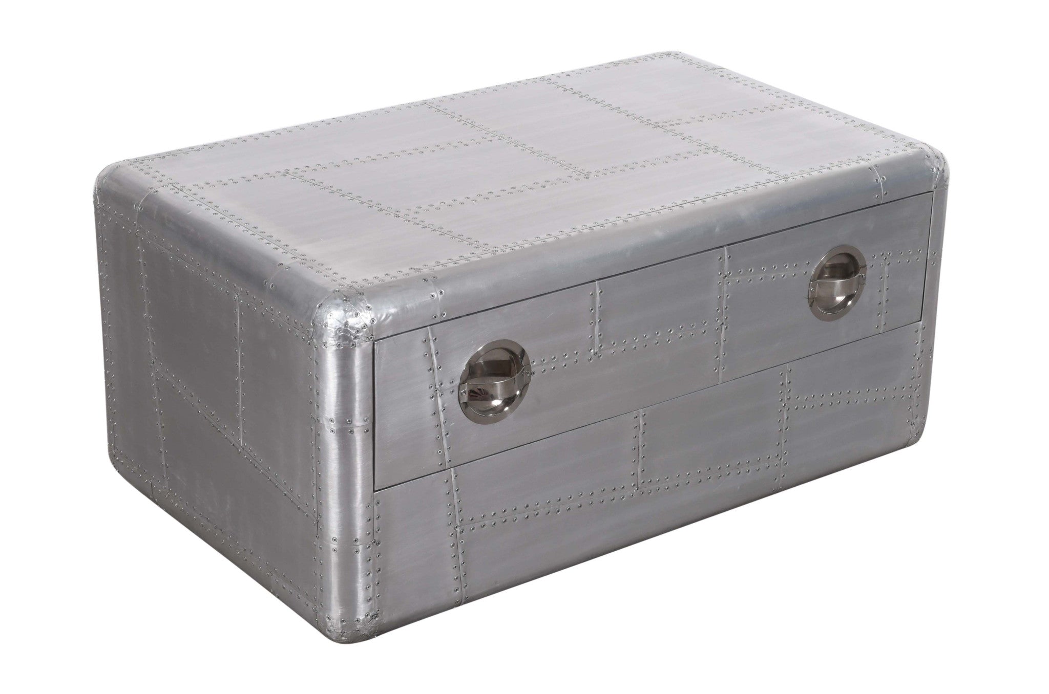 40" Silver Aluminum Aviation Style Coffee Table With Drawer