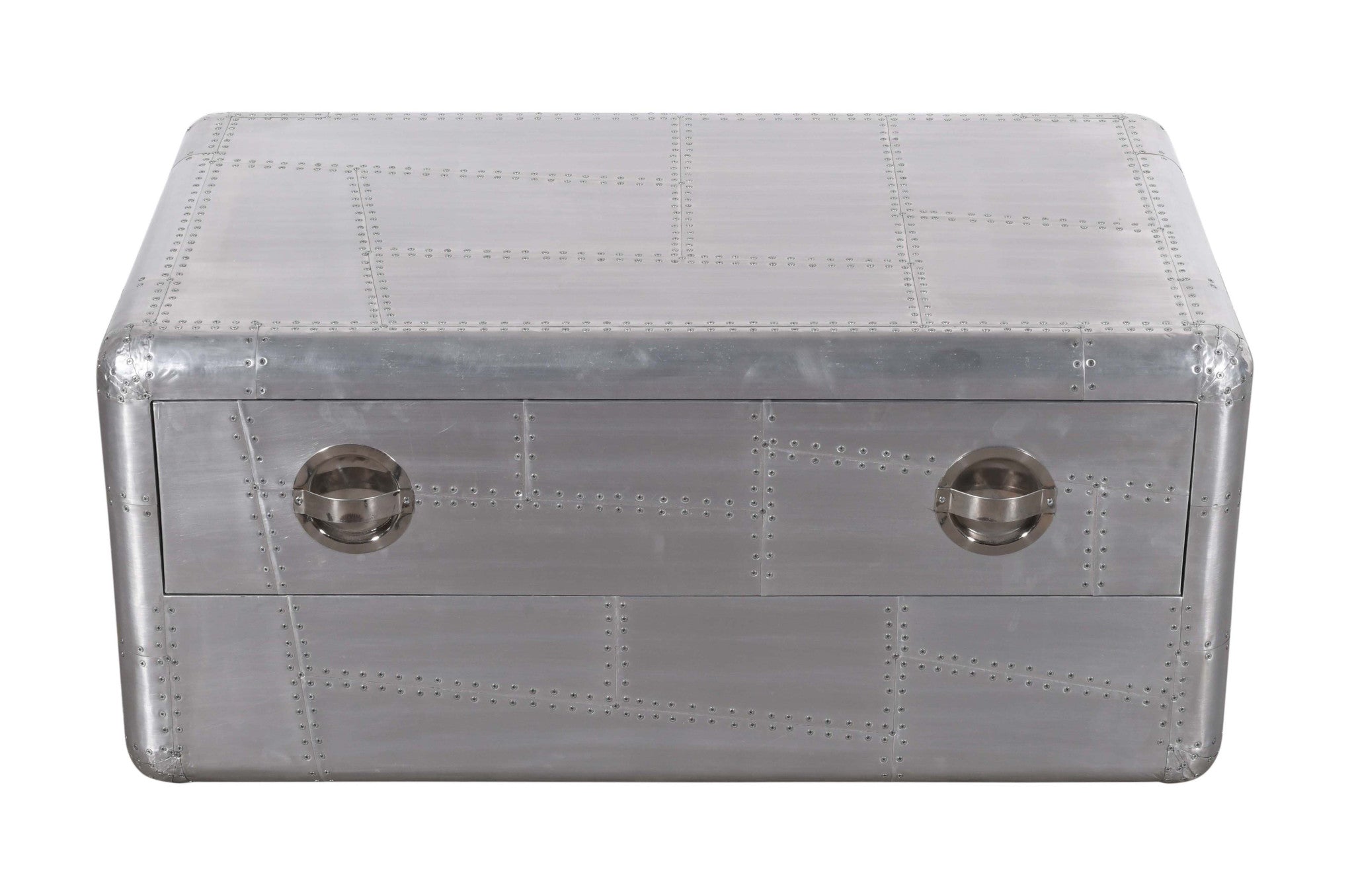 40" Silver Aluminum Aviation Style Coffee Table With Drawer