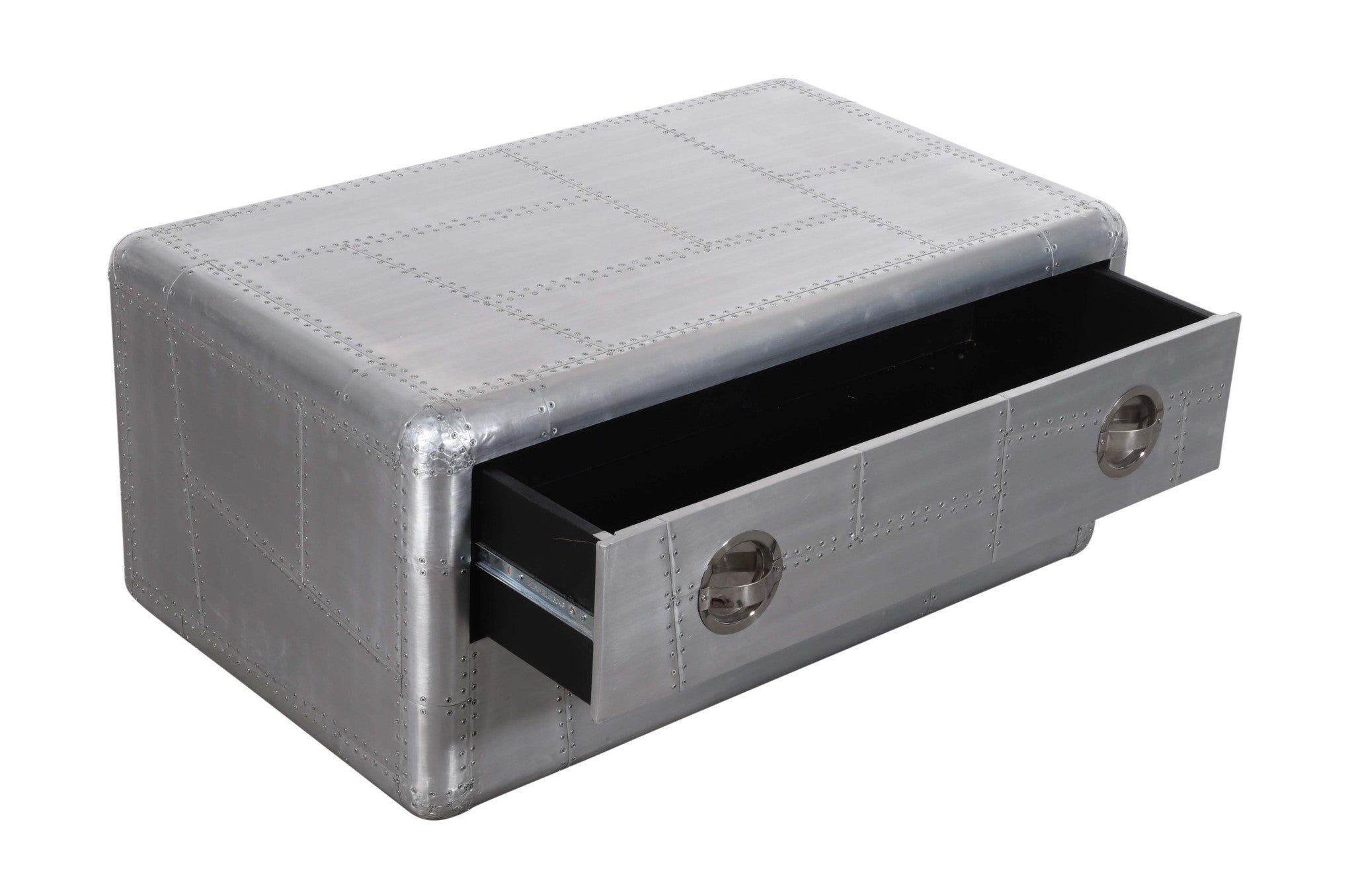 40" Silver Aluminum Aviation Style Coffee Table With Drawer