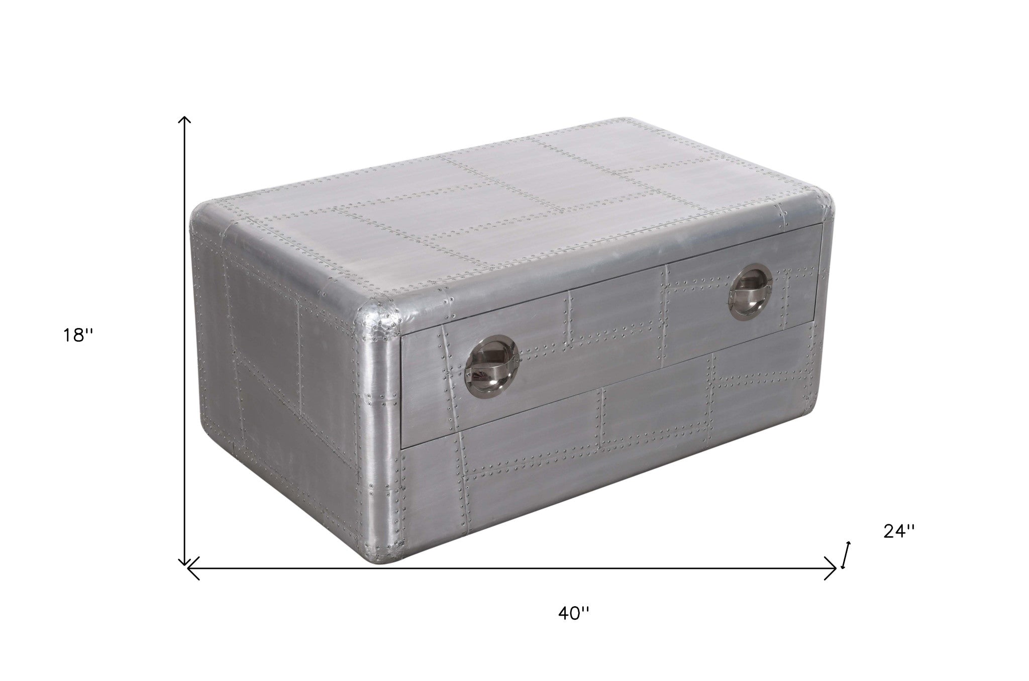 40" Silver Aluminum Aviation Style Coffee Table With Drawer