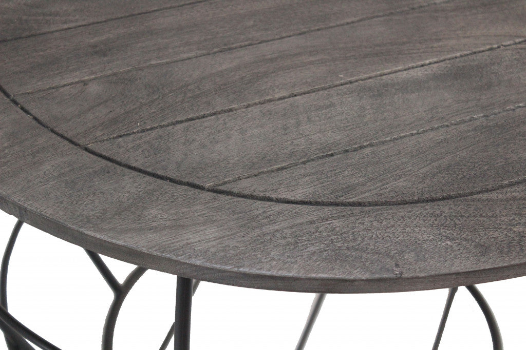 32" Gray Solid Wood Round Distressed Drum Drum Coffee Table