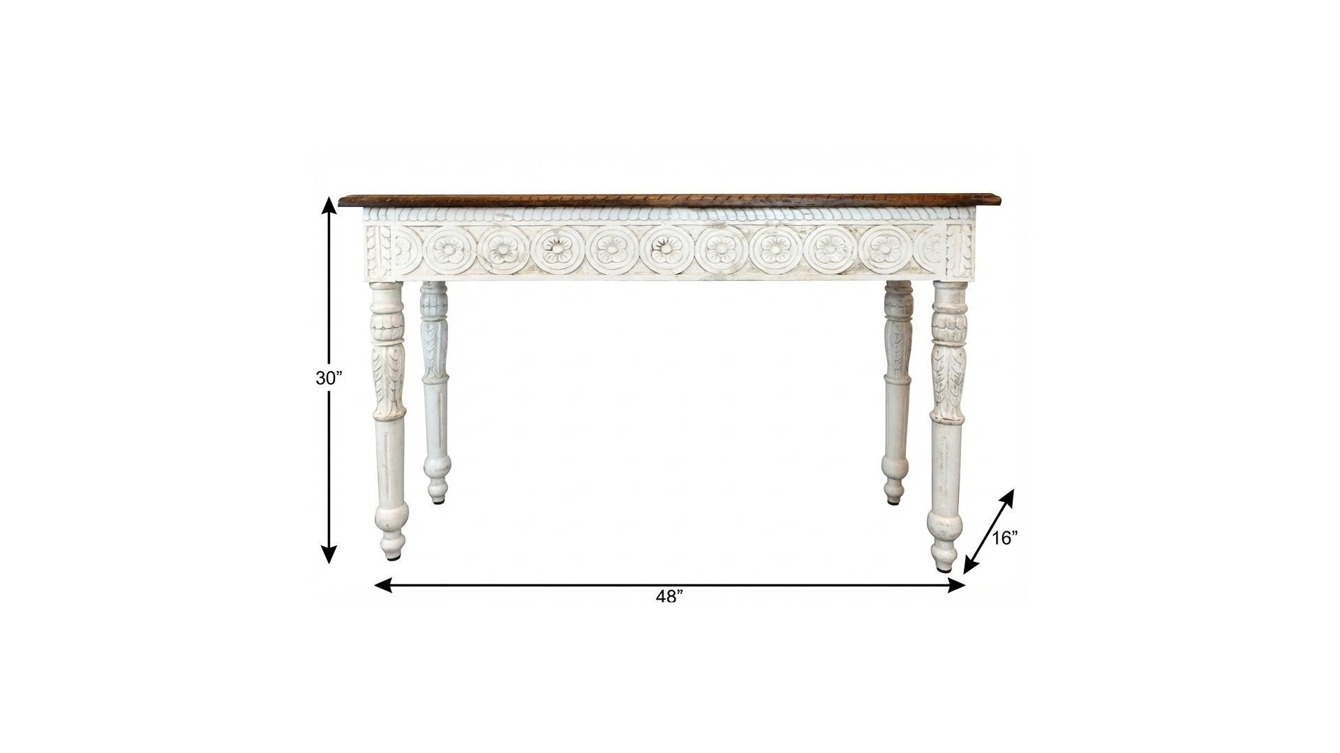 48" Natural and White Solid Wood Distressed Console Table