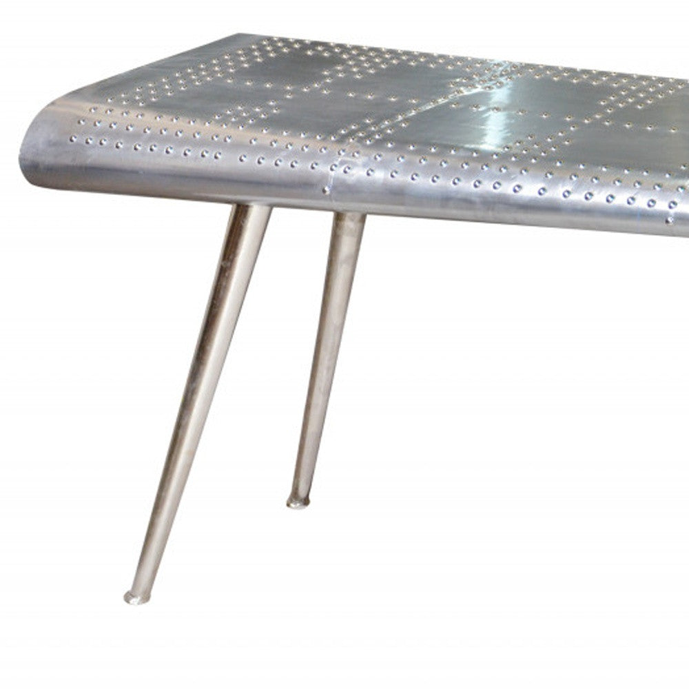 56" Silver Aluminum and Solid Wood Three Leg Console Table