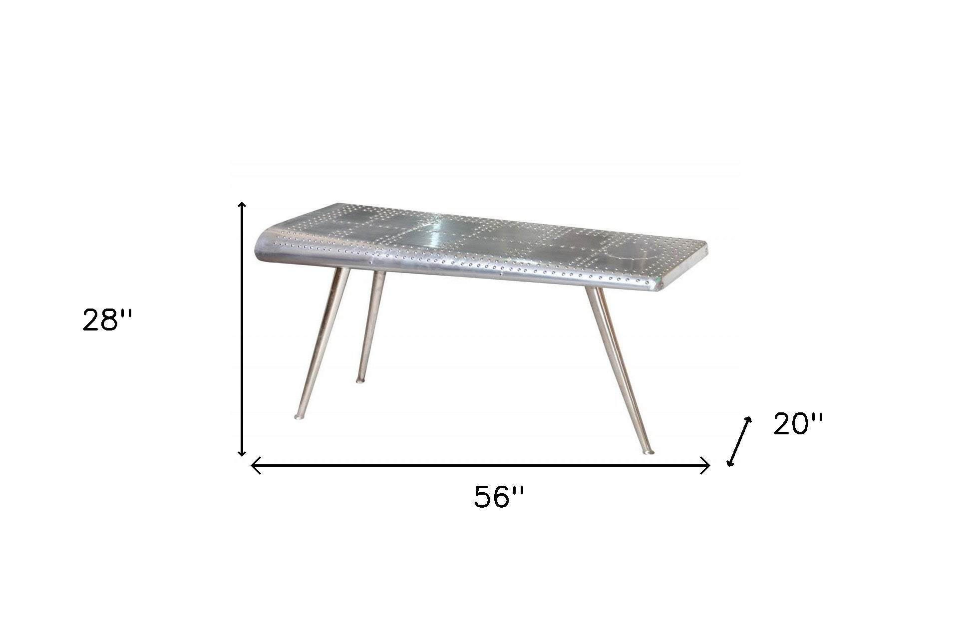 56" Silver Aluminum and Solid Wood Three Leg Console Table