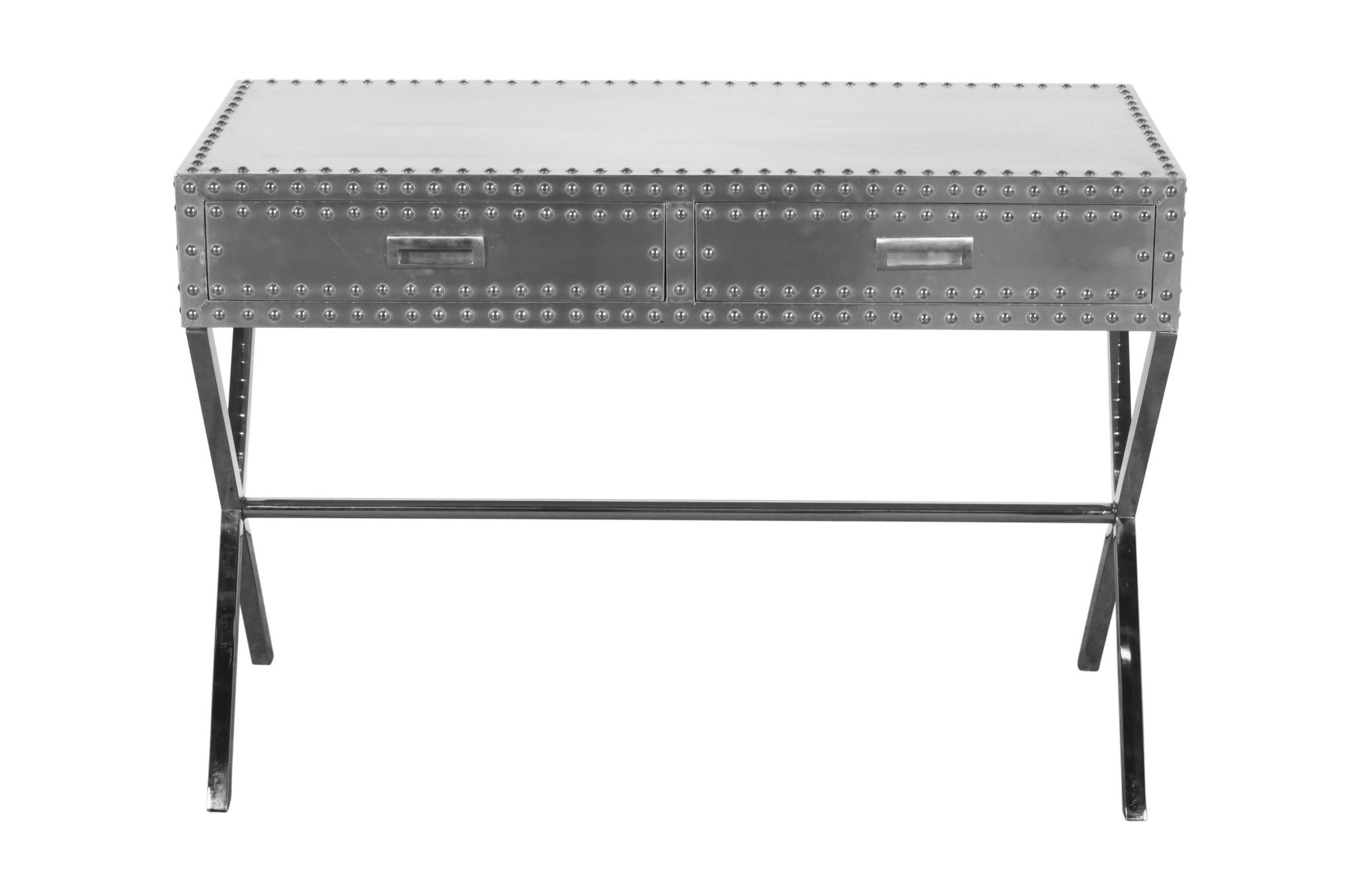 44" Silver Aluminum Cross Leg Console Table With Storage