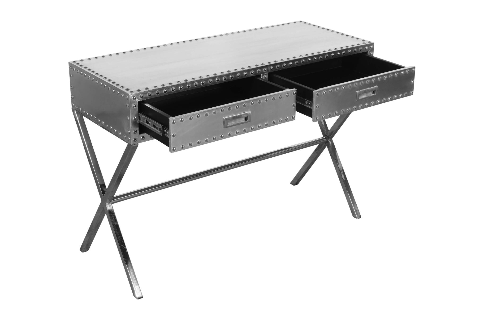 44" Silver Aluminum Cross Leg Console Table With Storage