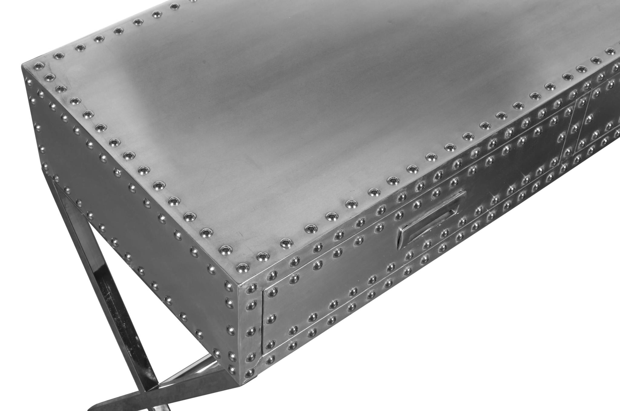 44" Silver Aluminum Cross Leg Console Table With Storage