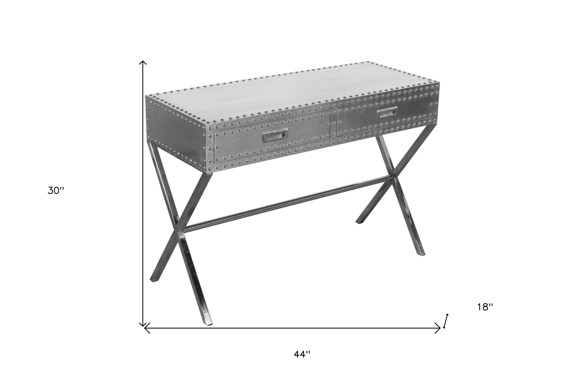 44" Silver Aluminum Cross Leg Console Table With Storage