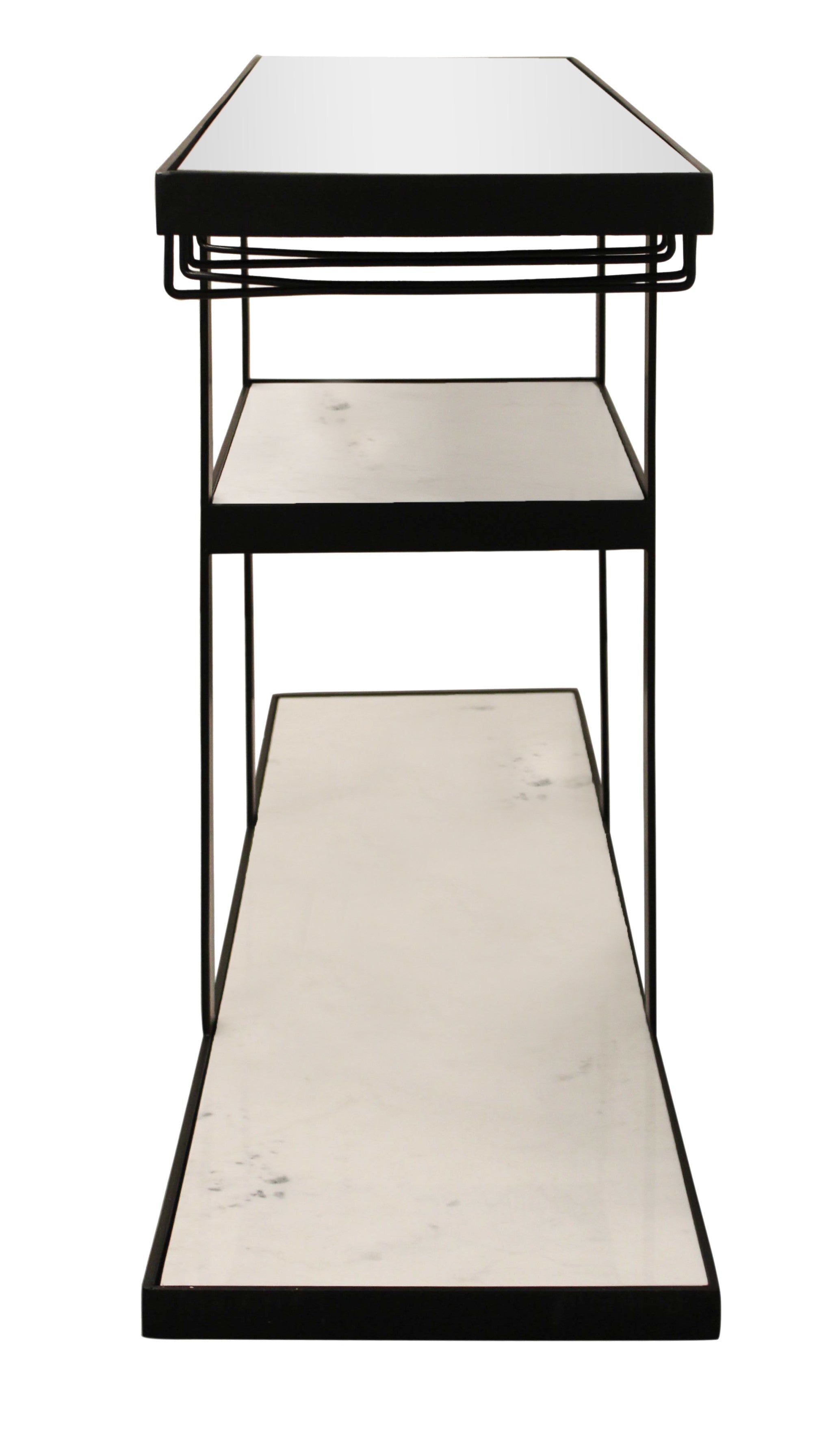 58" White and Black Genuine Marble Floor Shelf Console Table Two Shelves