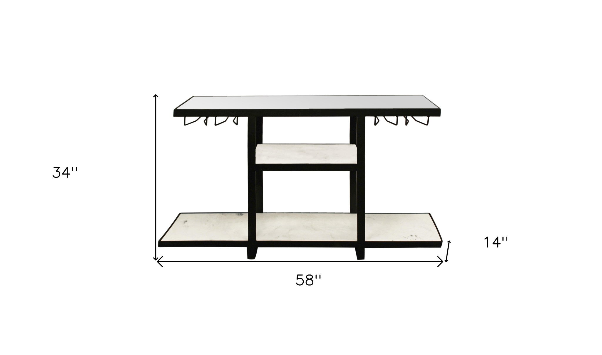 58" White and Black Genuine Marble Floor Shelf Console Table Two Shelves