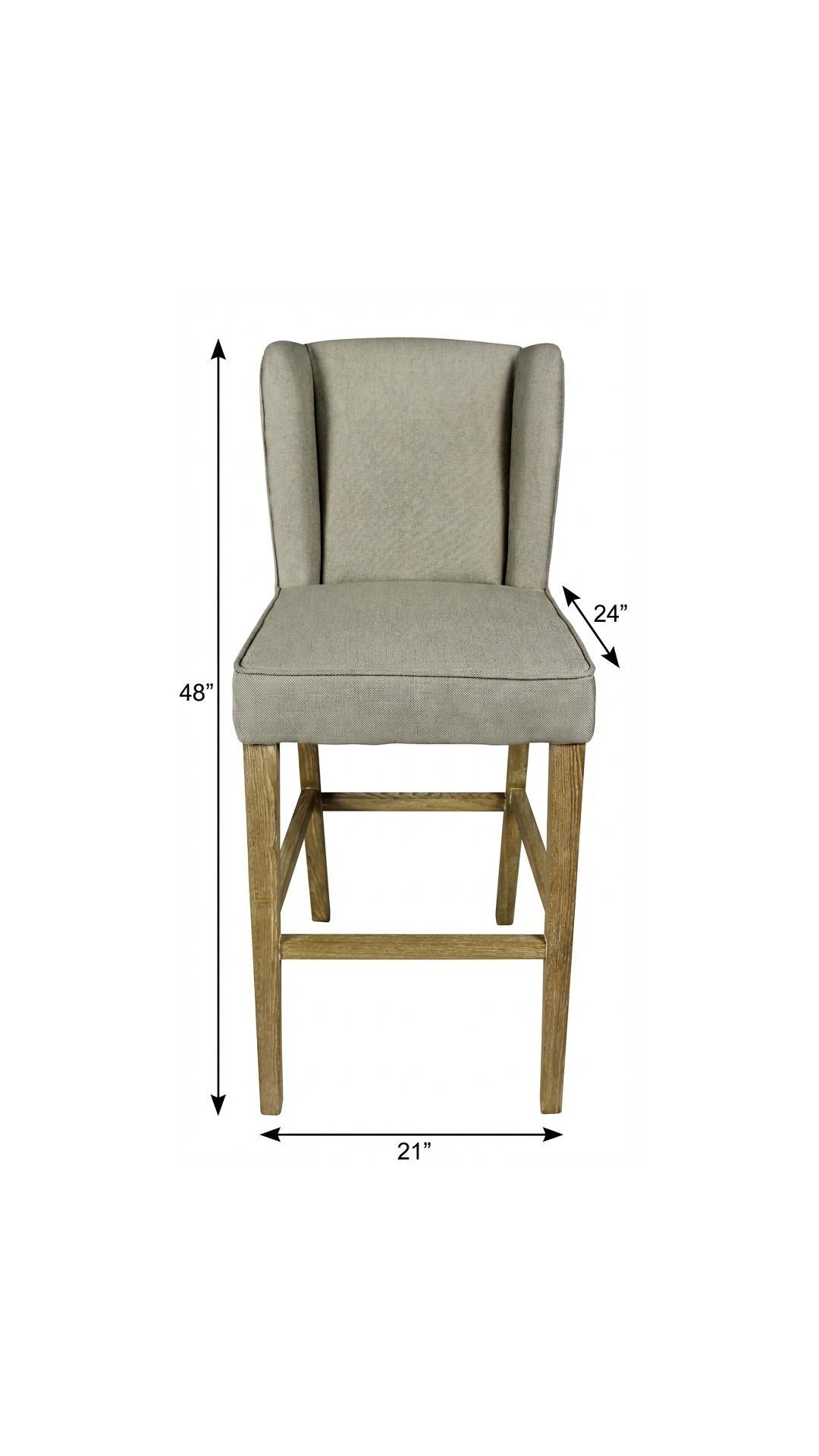 30" Gray And Brown Solid Wood Bar Height Bar Chair