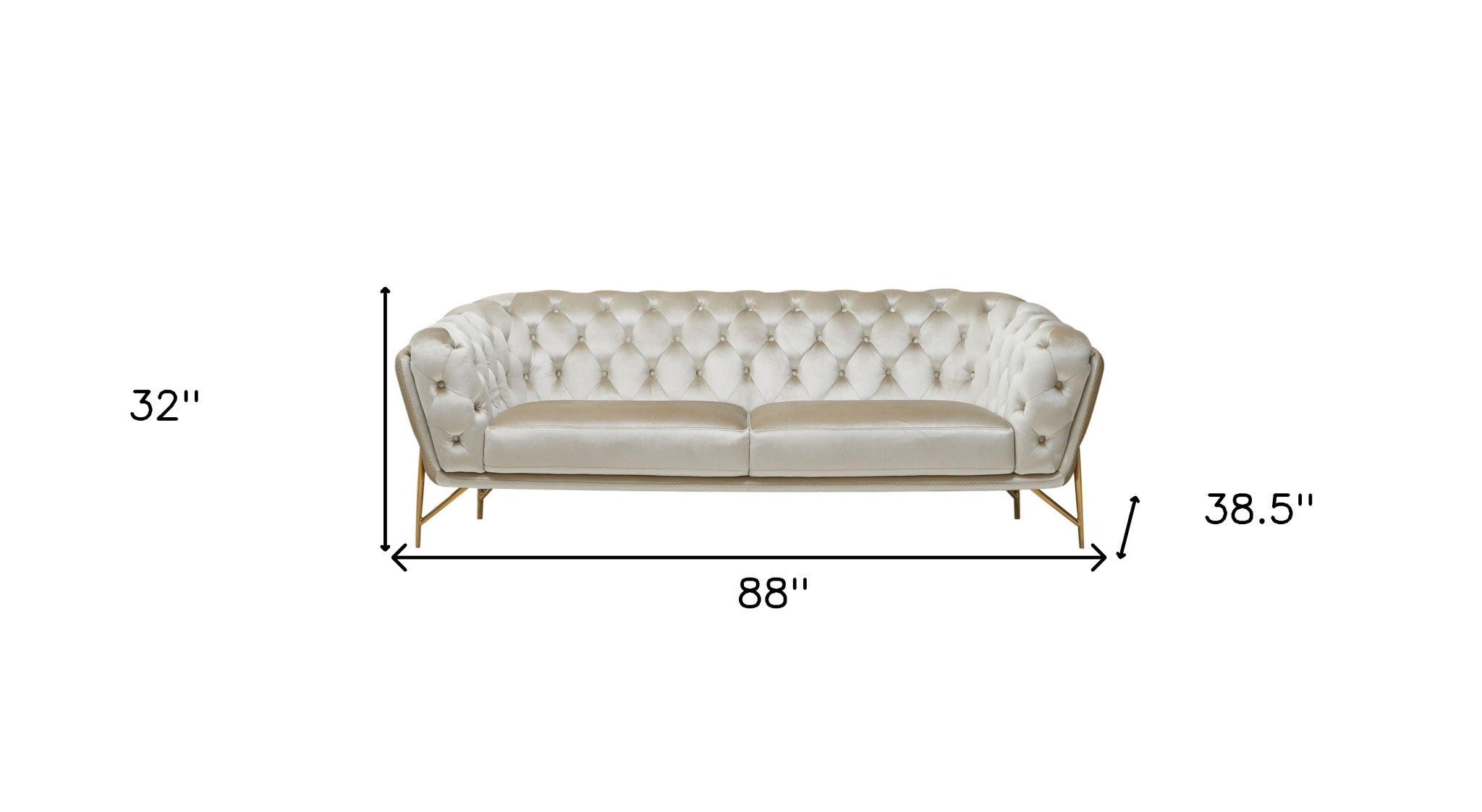 88" Beige Velvet Sofa With Gold Legs