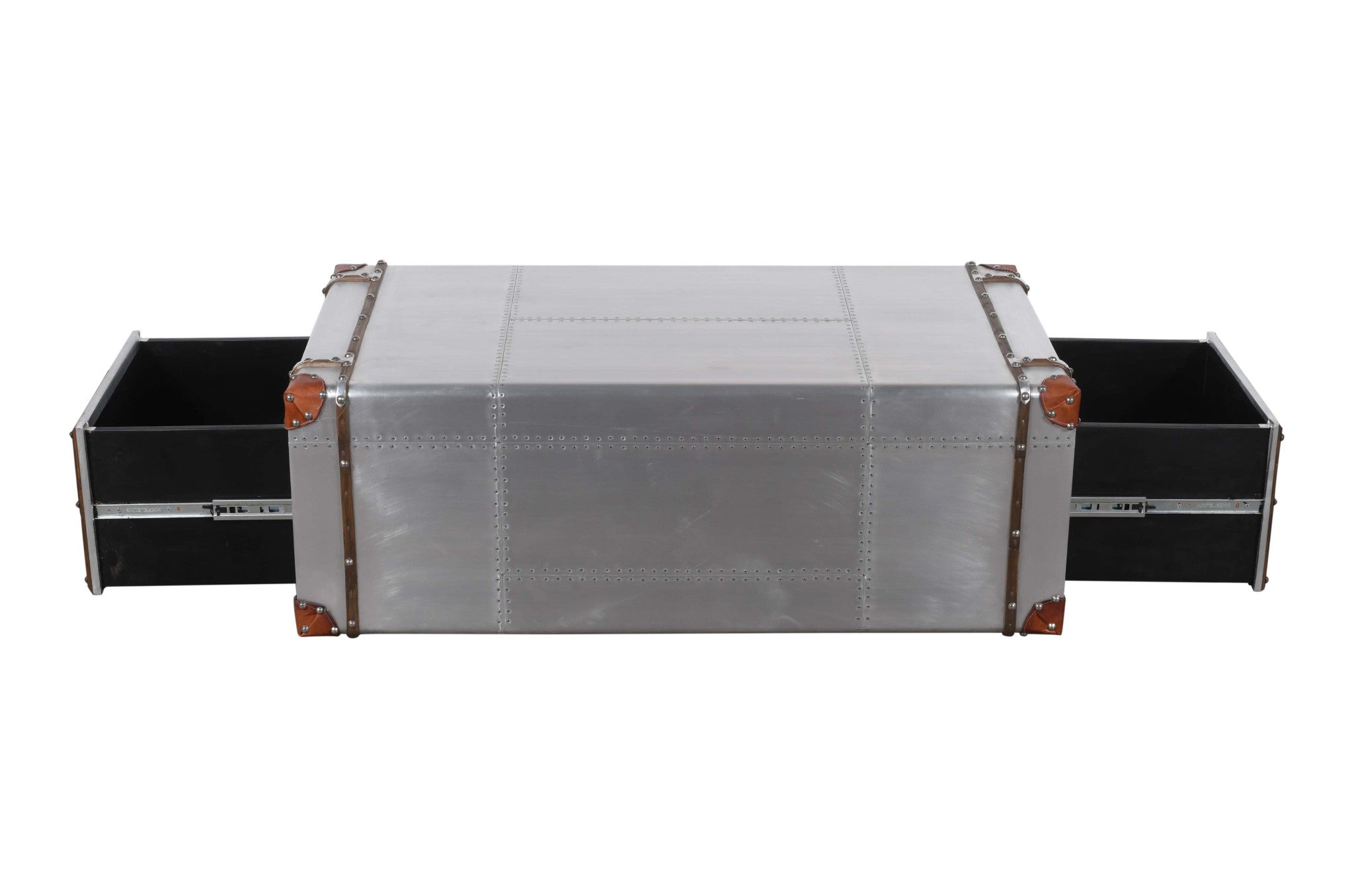 48" Silver Aluminum and Solid Wood Solid Coffee Table With Two Drawers