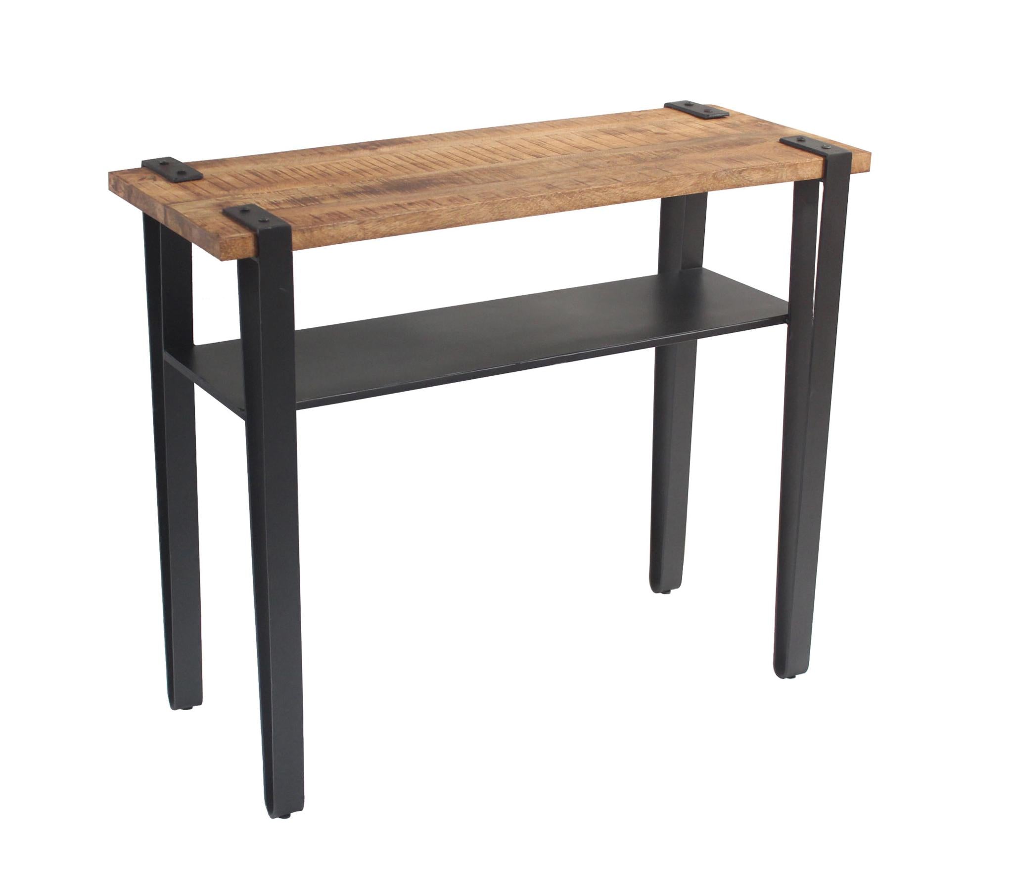 Set of Two 36" Brown and Black Solid Wood Distressed Console Table With Storage