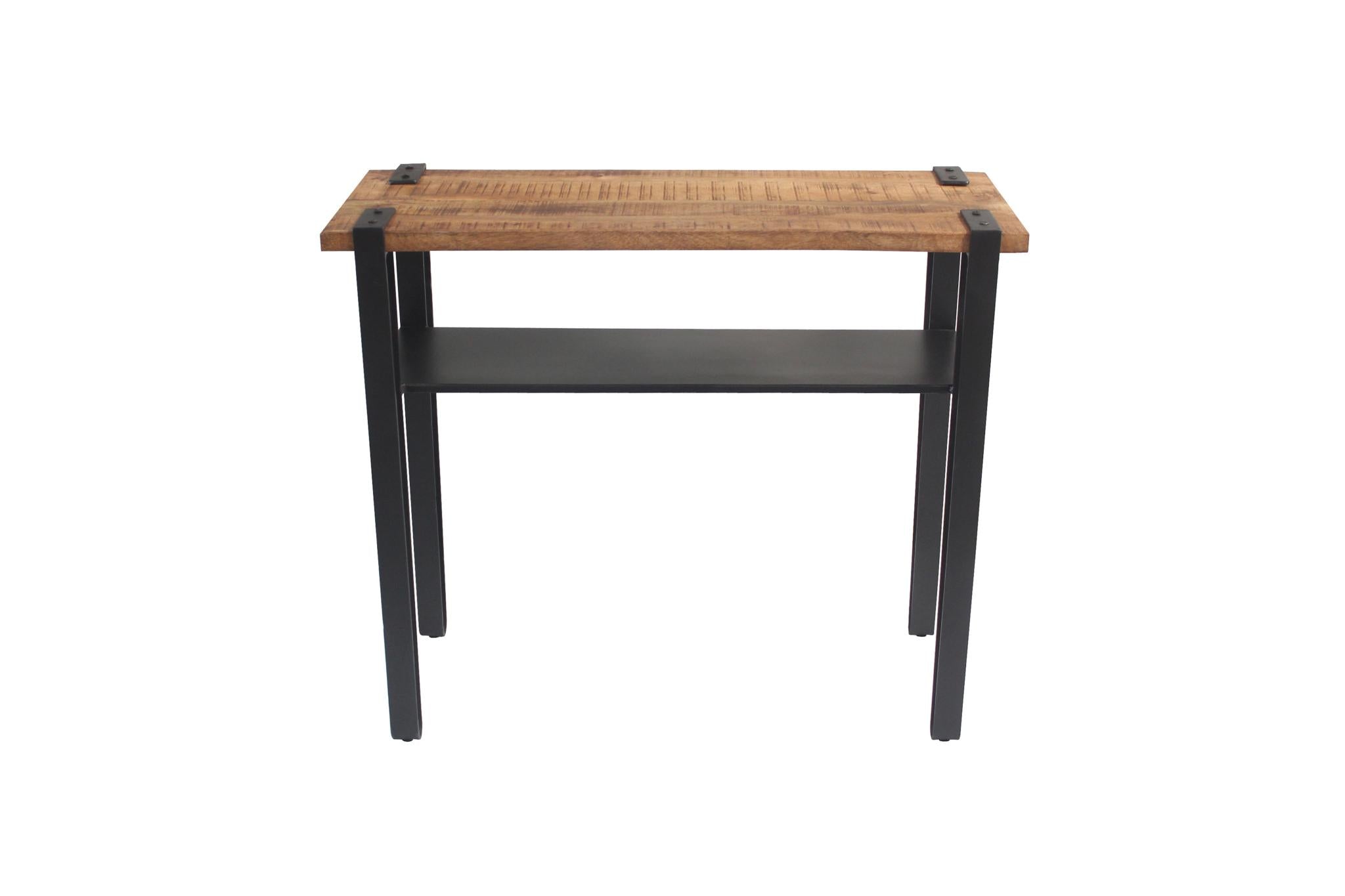 Set of Two 36" Brown and Black Solid Wood Distressed Console Table With Storage