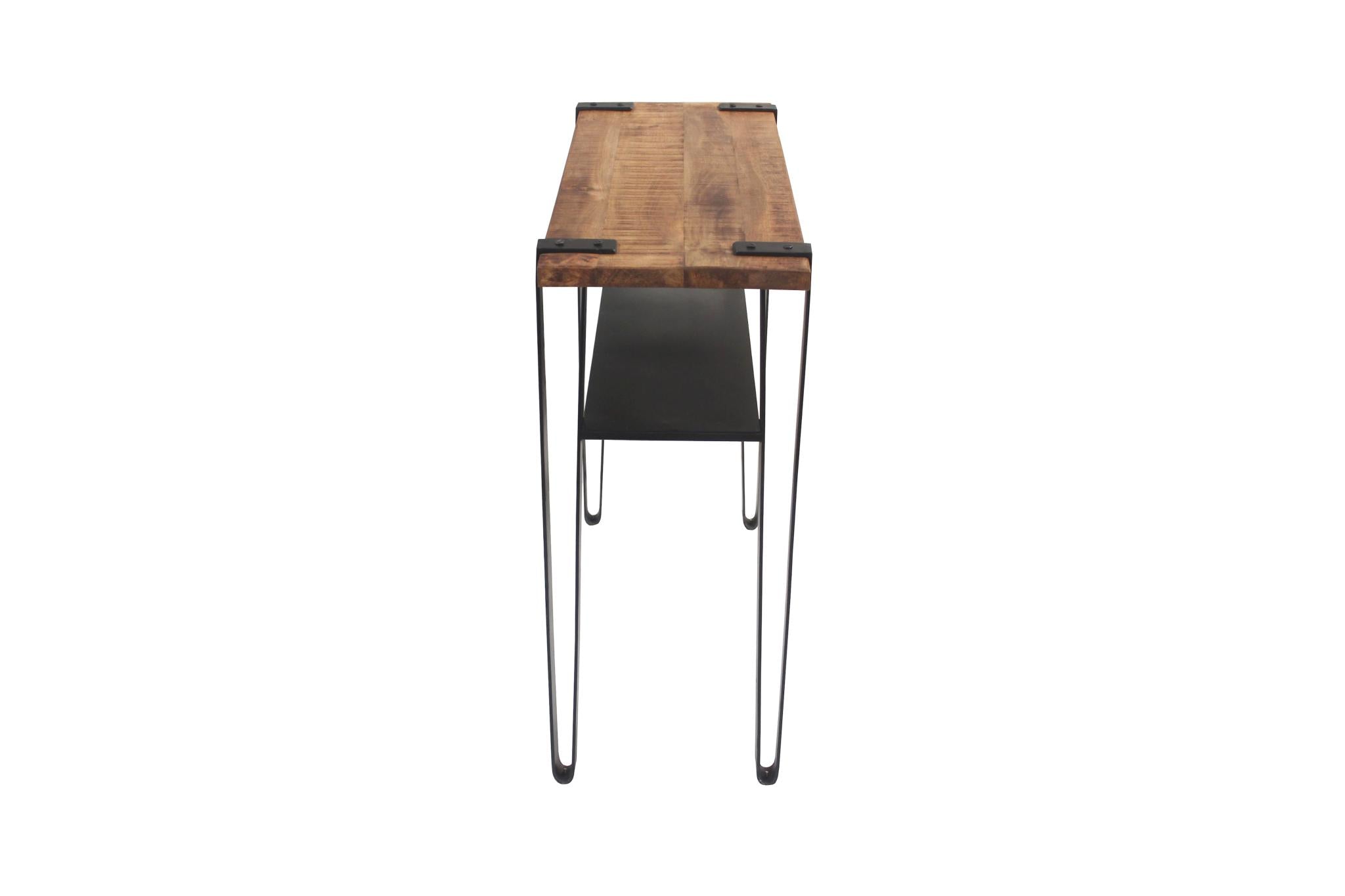 Set of Two 36" Brown and Black Solid Wood Distressed Console Table With Storage