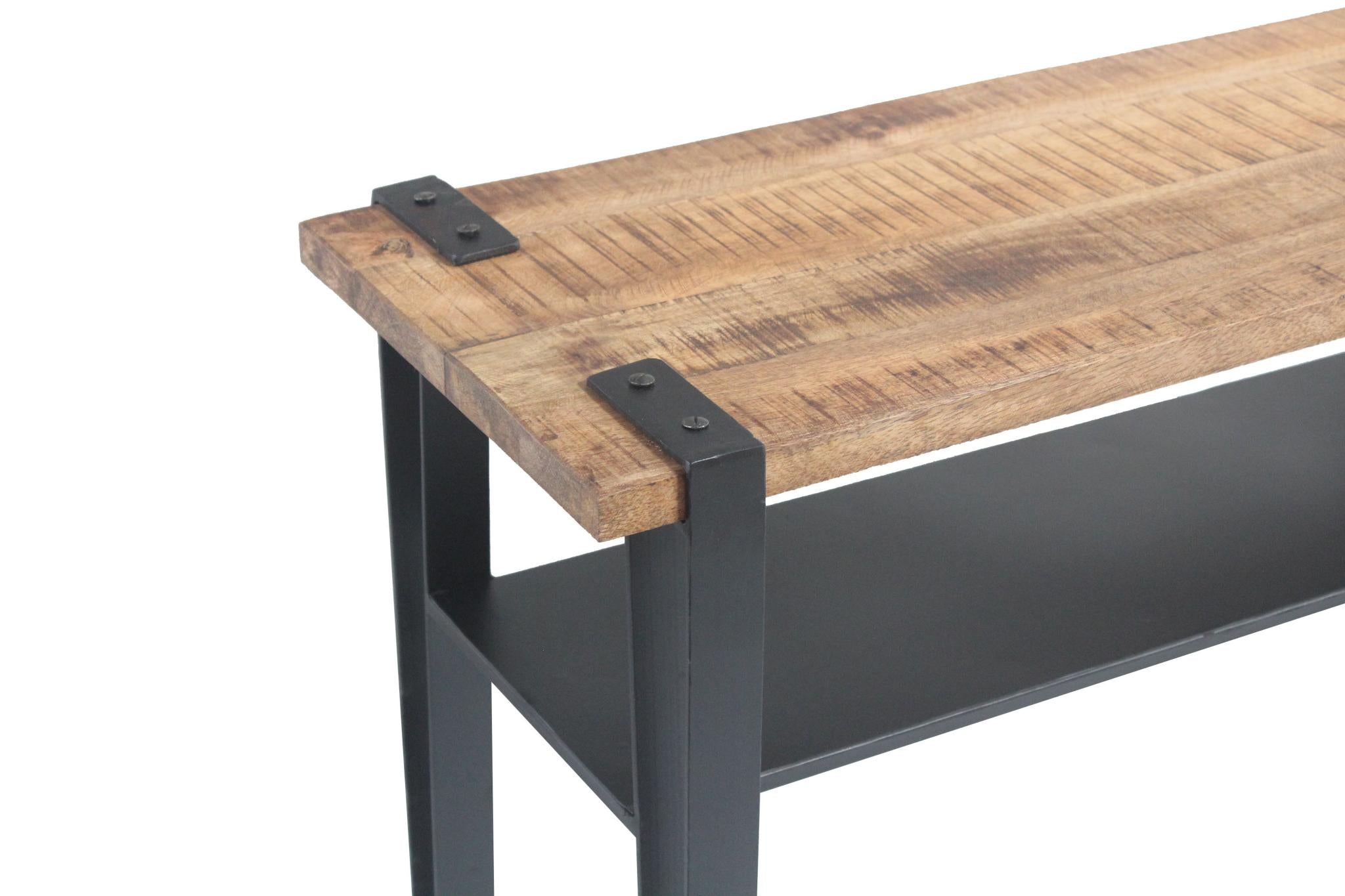 Set of Two 36" Brown and Black Solid Wood Distressed Console Table With Storage