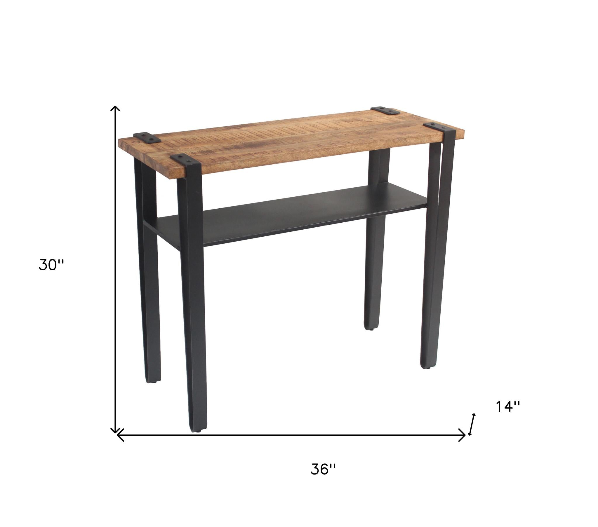 Set of Two 36" Brown and Black Solid Wood Distressed Console Table With Storage