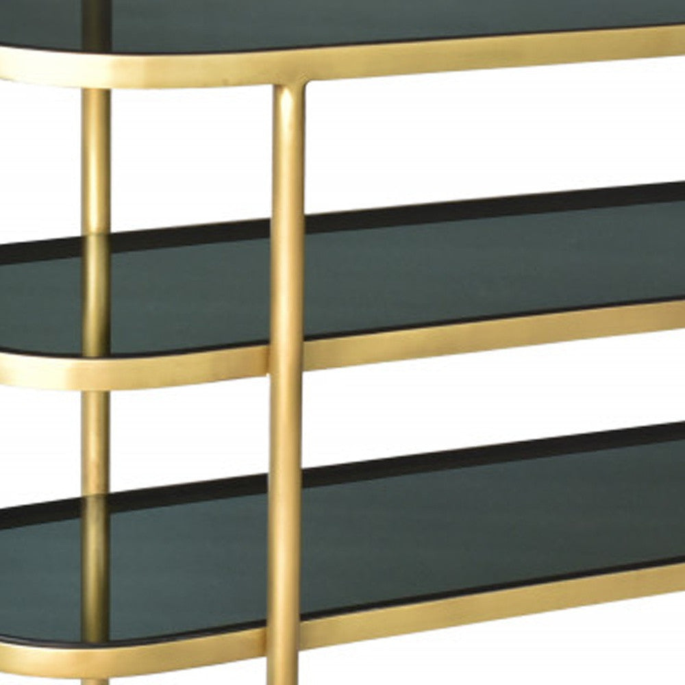 46" Black and Gold Glass Oval Console Table With Storage