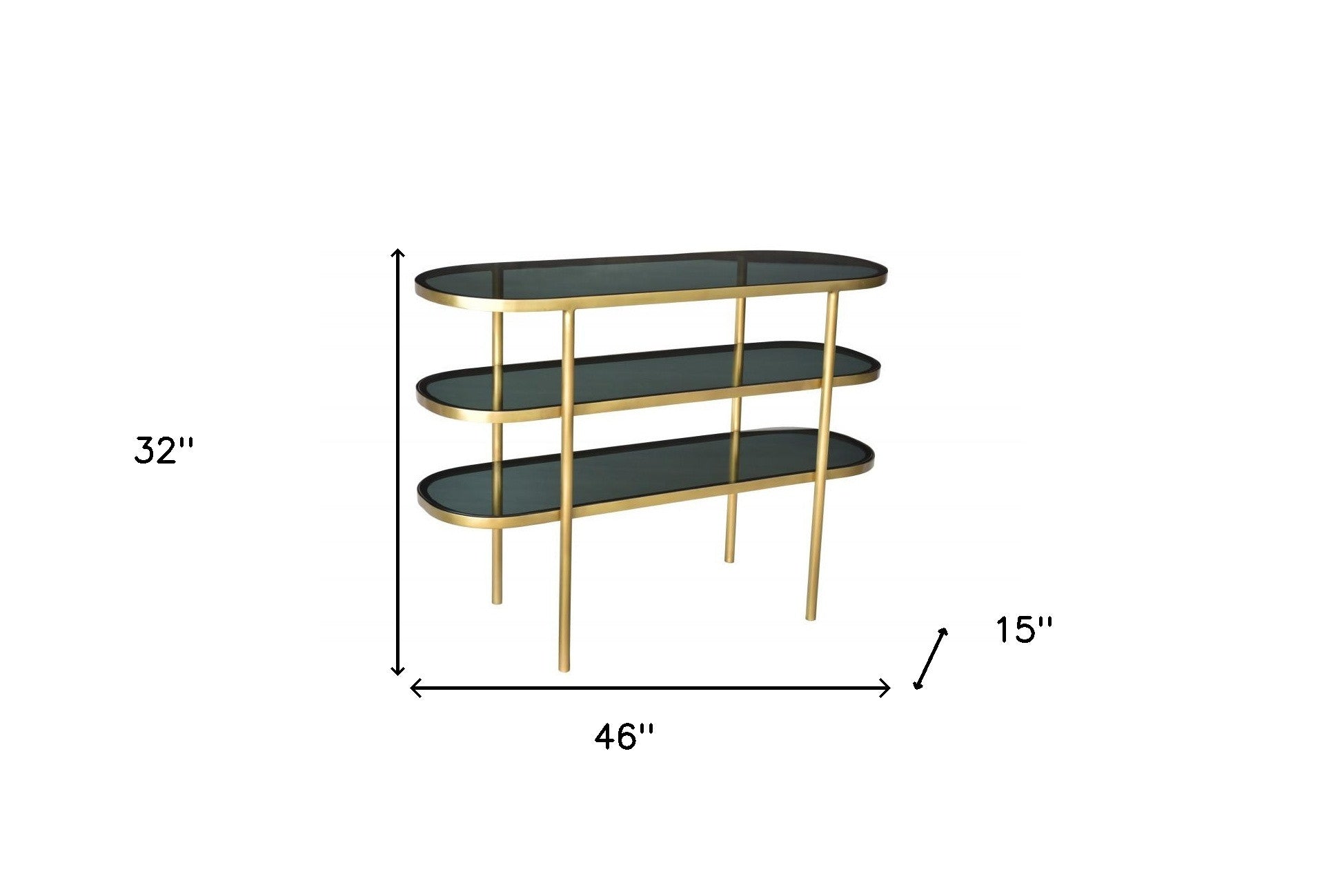 46" Black and Gold Glass Oval Console Table With Storage