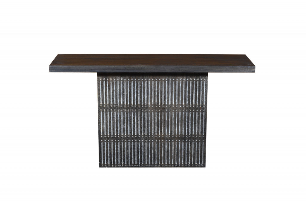54" Brown Solid Wood Distressed Pedestal Console Table