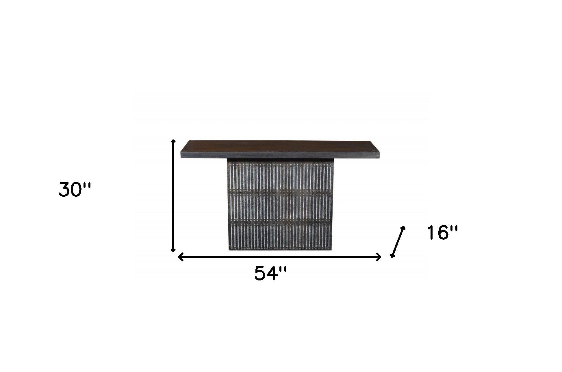 54" Brown Solid Wood Distressed Pedestal Console Table