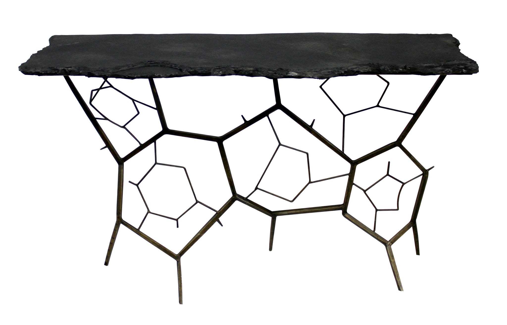 51" Black Stone and Iron Abstract Console Table