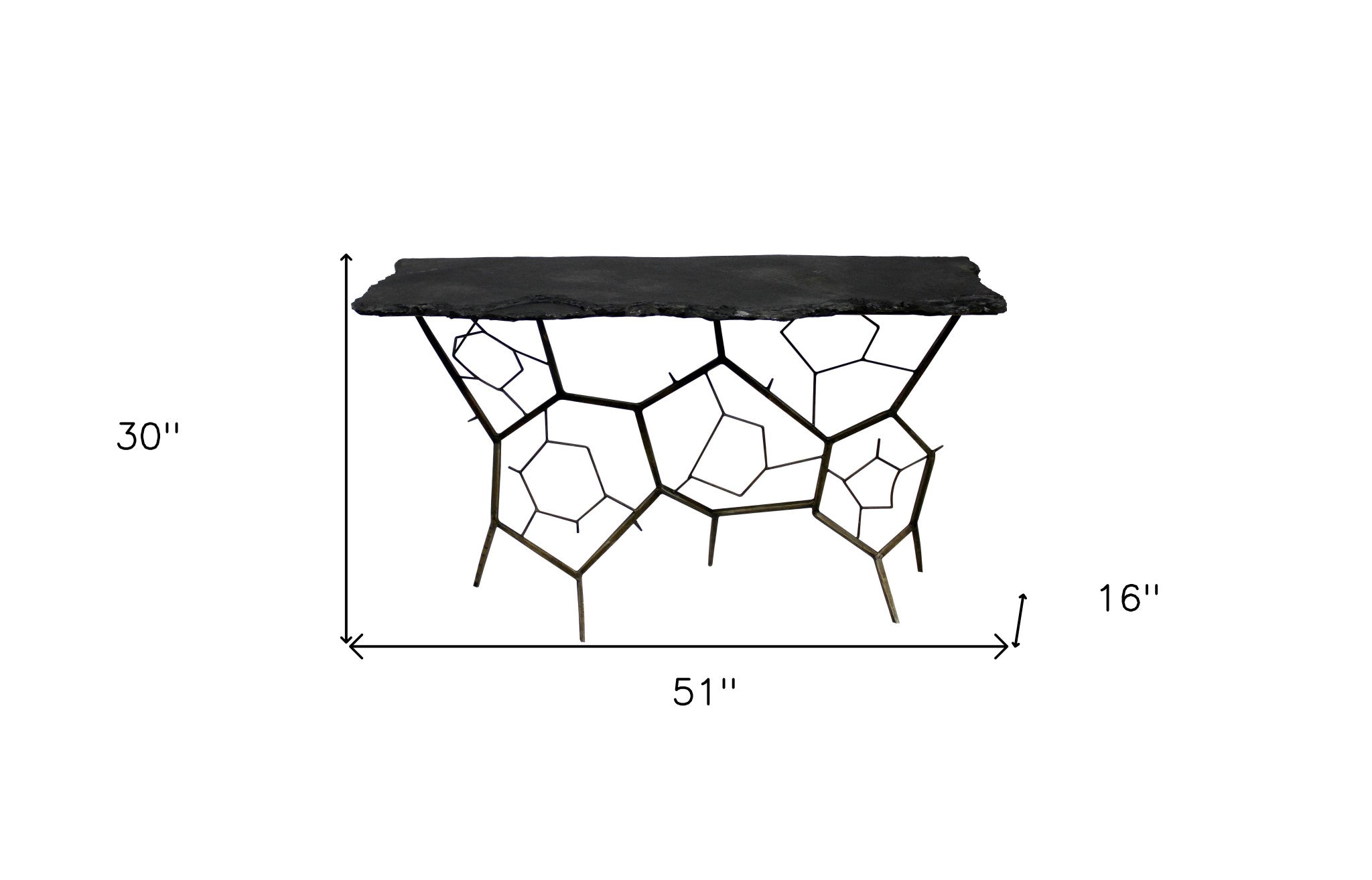 51" Black Stone and Iron Abstract Console Table