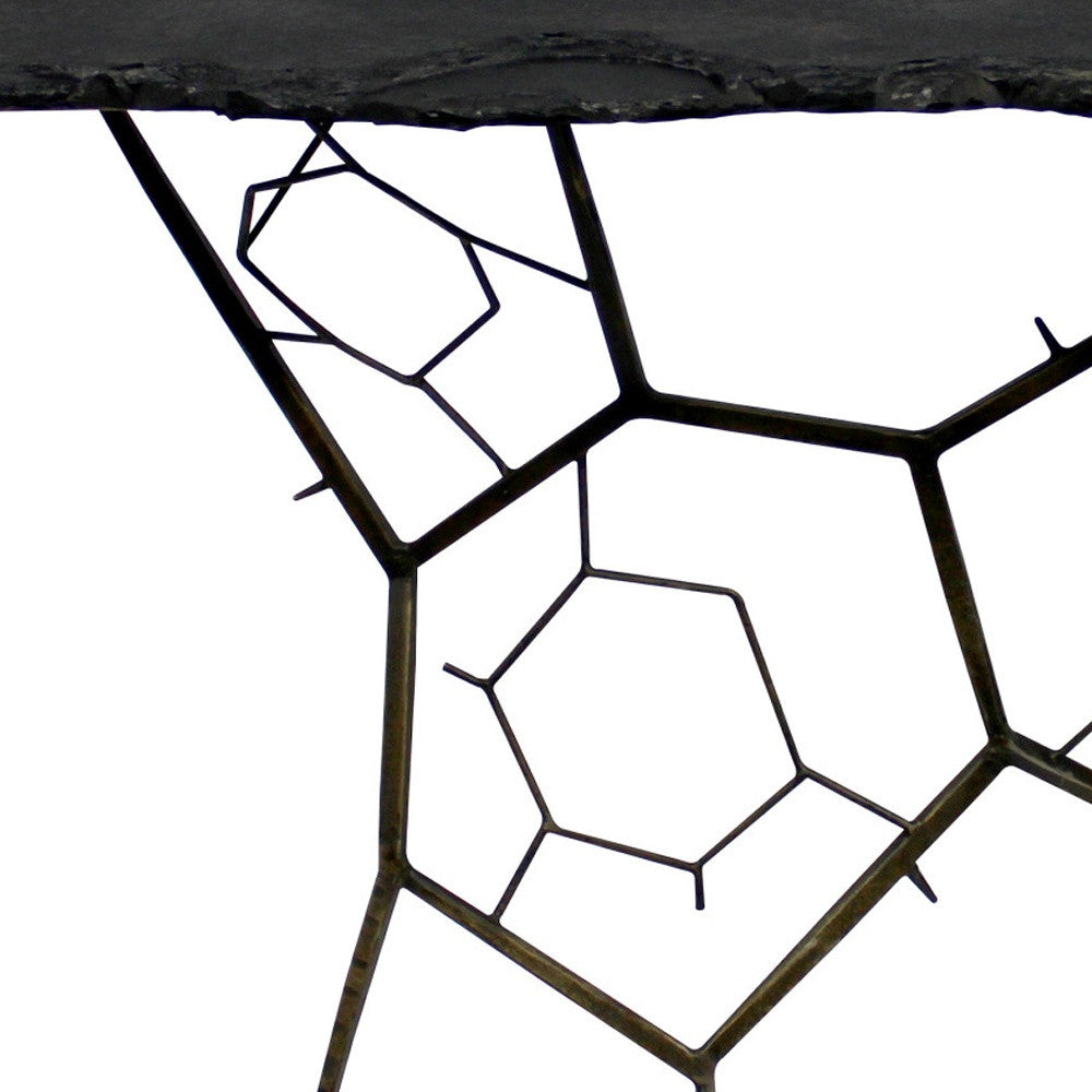 51" Black Stone and Iron Abstract Console Table